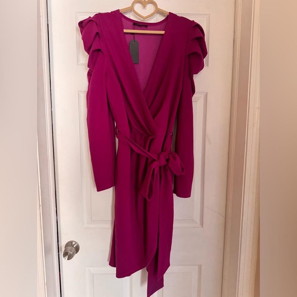 Elegant Fuchsia Faux Wrap Dress